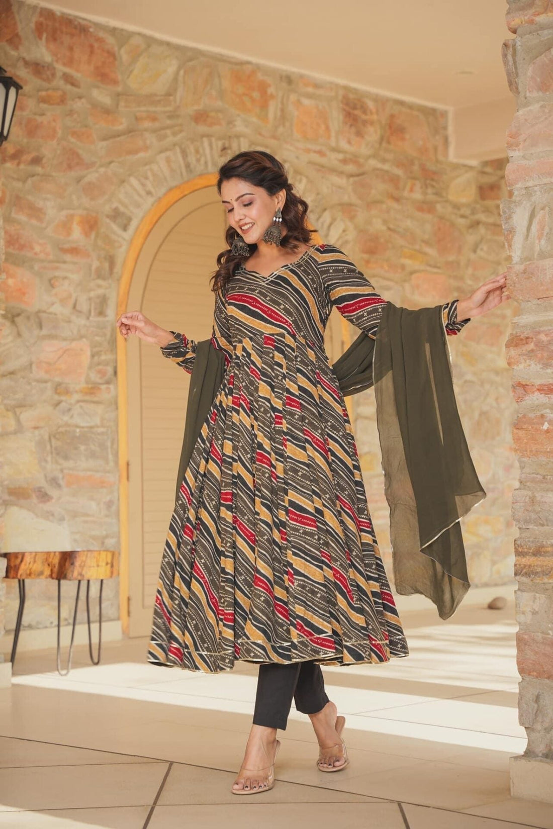 Black Designer Romi Rayon Suit Set with Dupatta