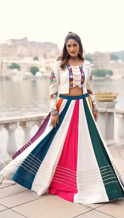 Classic Multicolor Kutchi Gamthi Georgette Lehenga