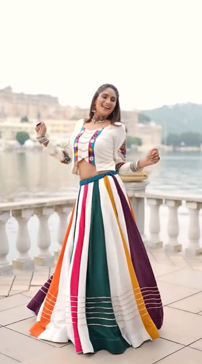 Classic Multicolor Kutchi Gamthi Georgette Lehenga