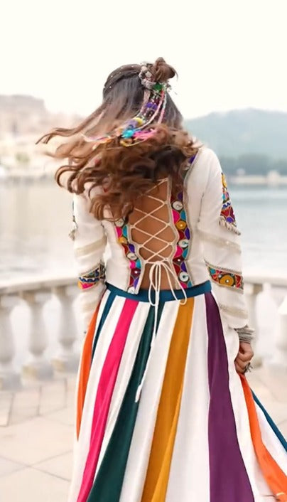 Classic Multicolor Kutchi Gamthi Georgette Lehenga