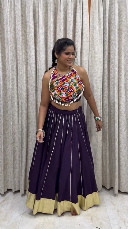 Black &amp White Stripe Gamthi Fusion Georgette Lehenga Set
